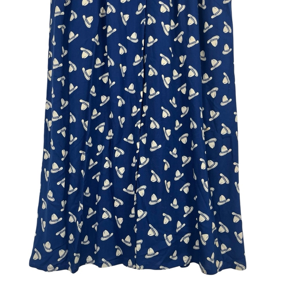 Eileen West Navy Blue A-Line Skirt with Cream Leaf Print - Picture 4 of 9